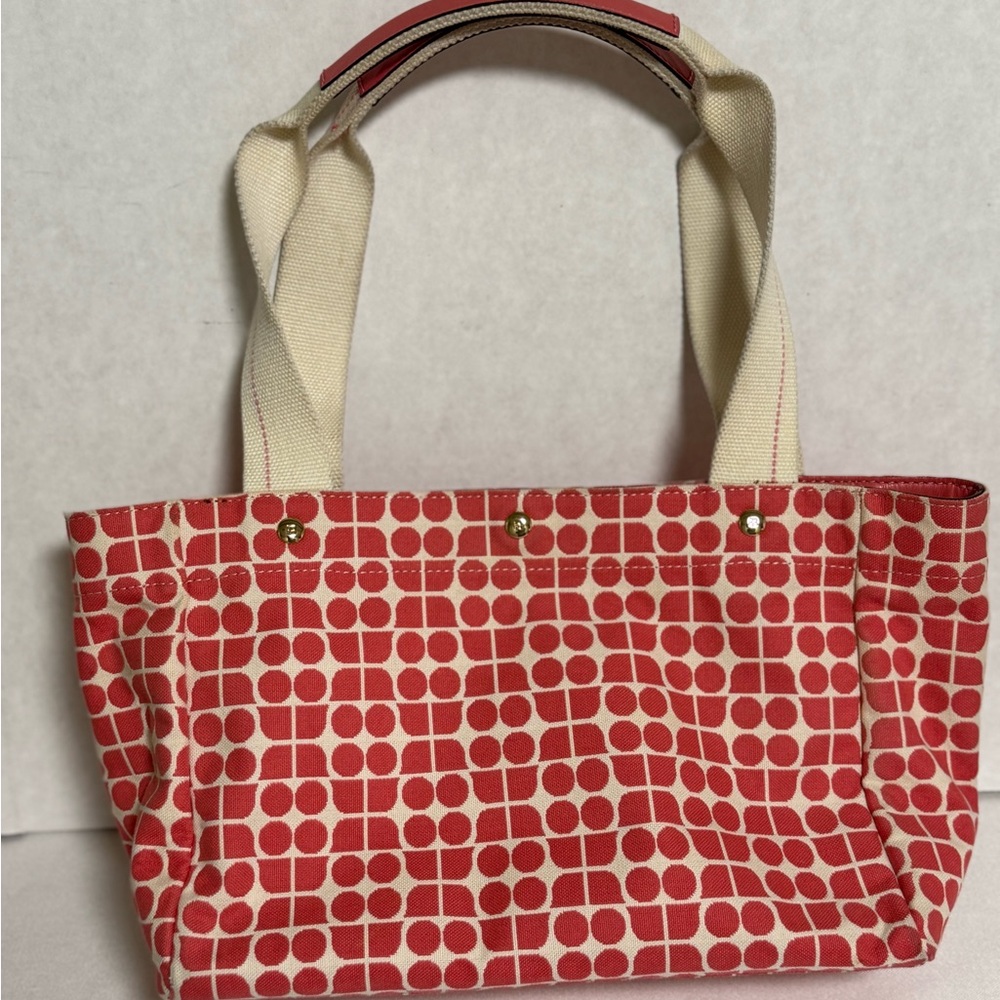 Kate Spade Tote Bag Coral Pink And Cream Canvas Tote Purse